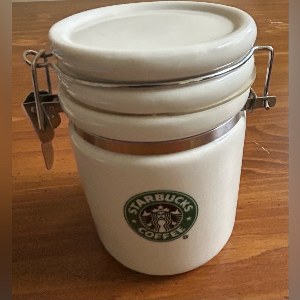 2007 Starbucks Coffee Canister 4.5” White
